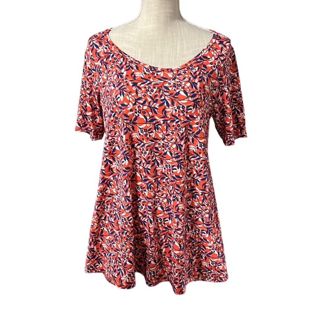 Lularoe Short Sleeve Perfect T Shirt Tunic Orange Blue White Floral Womens S
